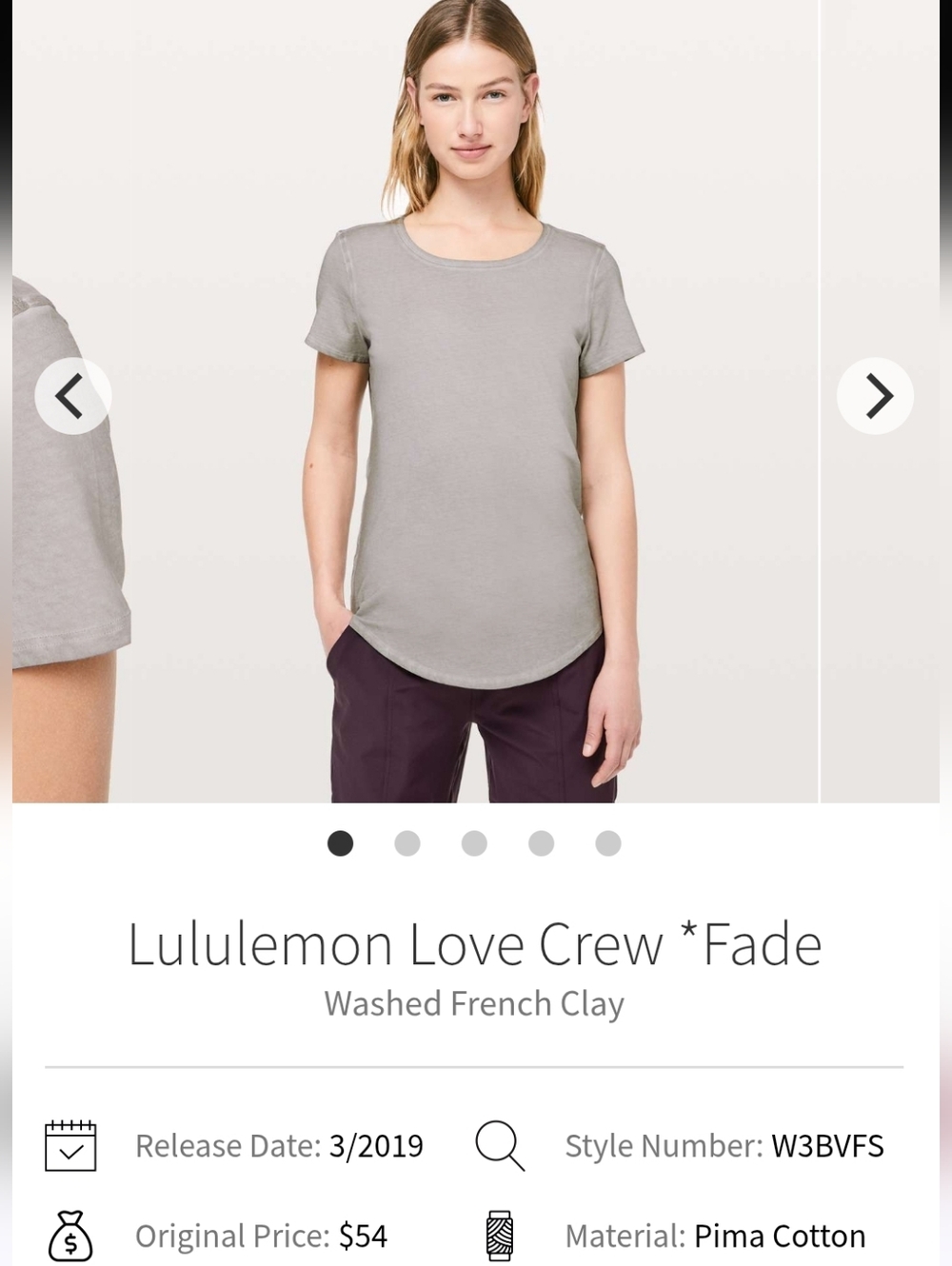 Lululemon Love Crew *Fade Sz 6 Washed  French Clay Pima Cotton